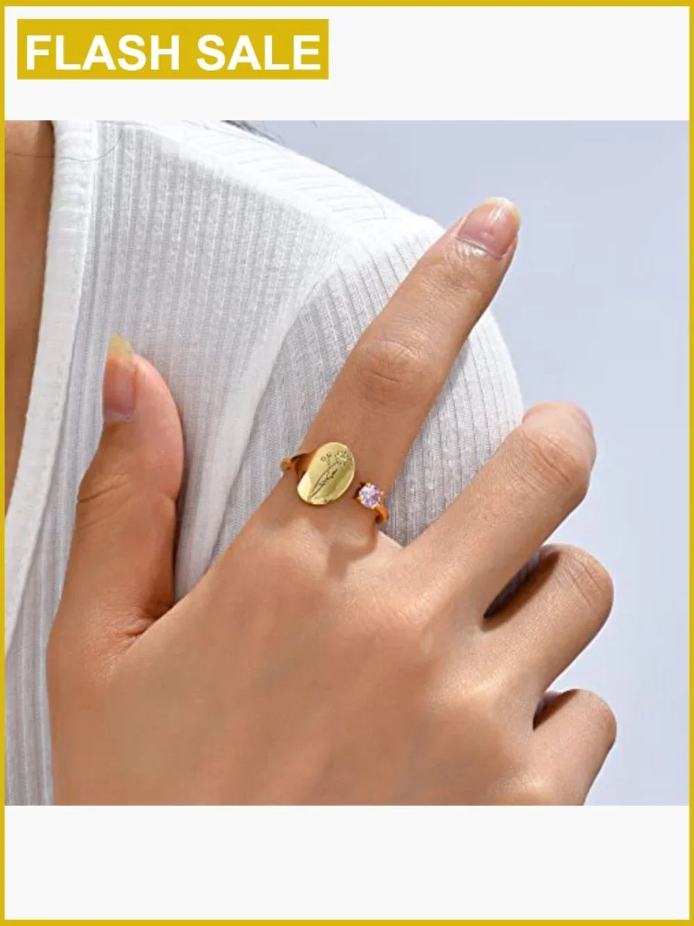 Handmade Birth Flower Signet Ring 14K Gold Plated Adjustable